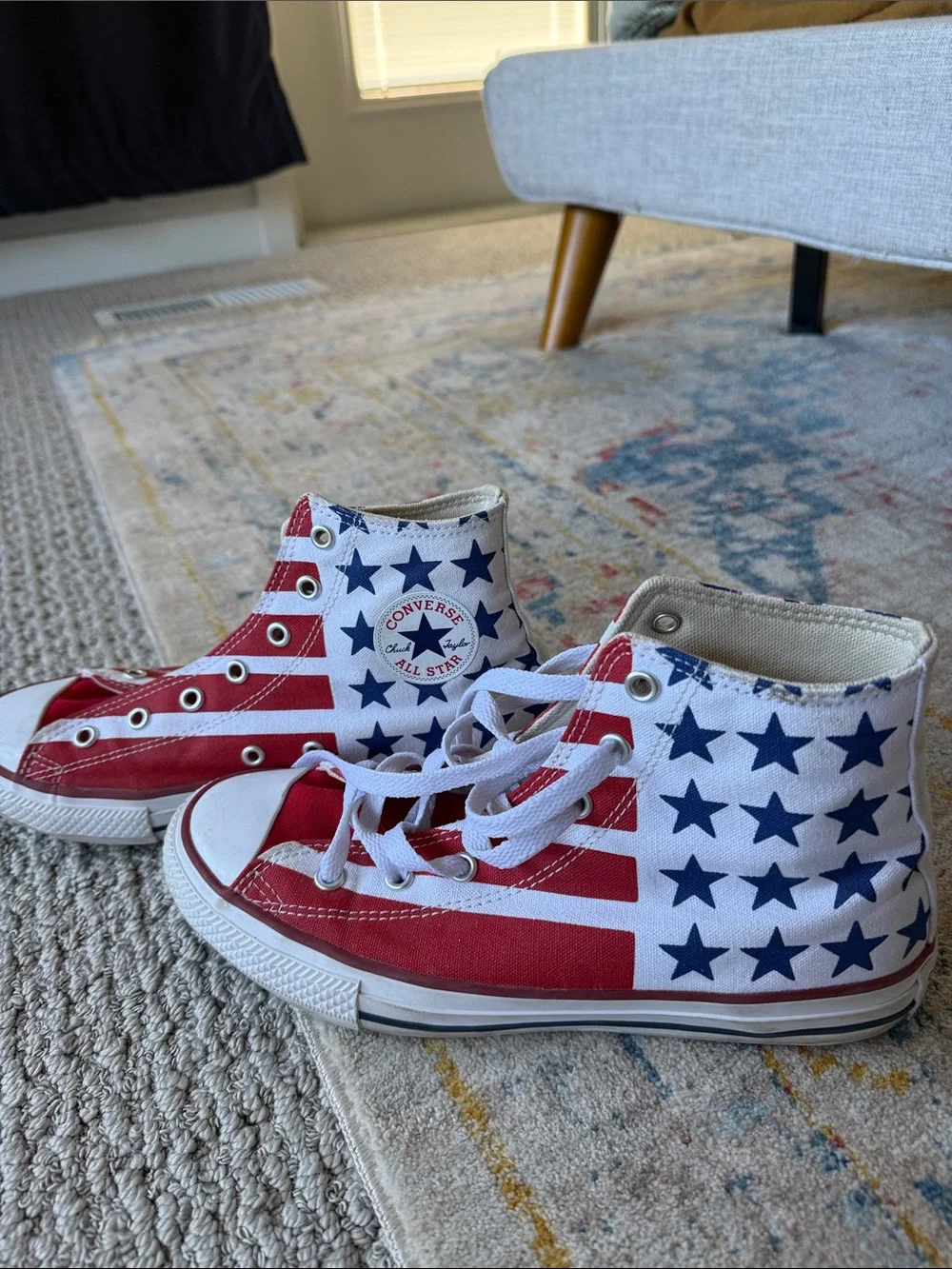 Converse Kids High Top Sneakers in Red, White & Blue American Flag Design